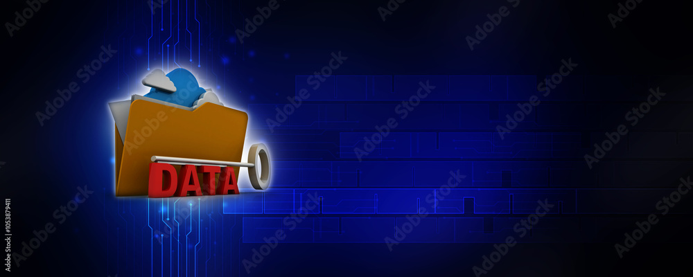 Poster 3d rendering folder connected to data