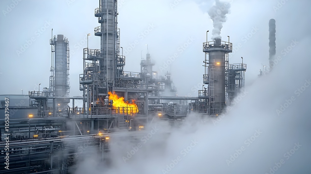 Aufkleber steam filled close up of refinery pipes highlighting the heat and complexity of fuel processing tech