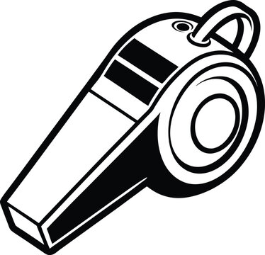 recommend clip art: Black and white whistle silhouette vector icon, isolated on white background.