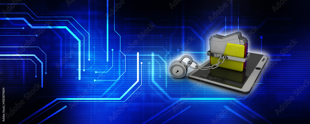 Poster 3d rendering mobile folder storage protection lock