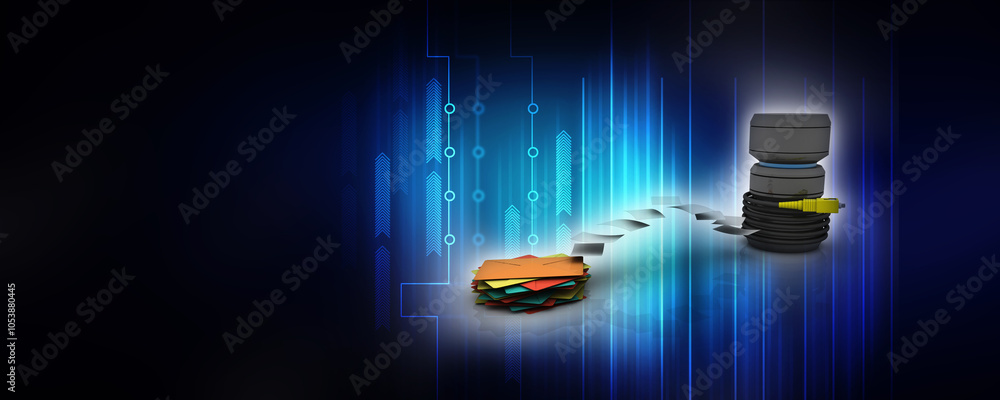 Aufkleber 3d rendering folder connected to aux cable around folder network