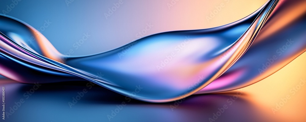 Poster iridescent fluid shapes with glowing reflections - surreal abstract motion with metallic sheen and v