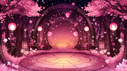 Obraz premium Magical Cherry Blossom Forest, sakura, trees, flowers, pink, enchanted