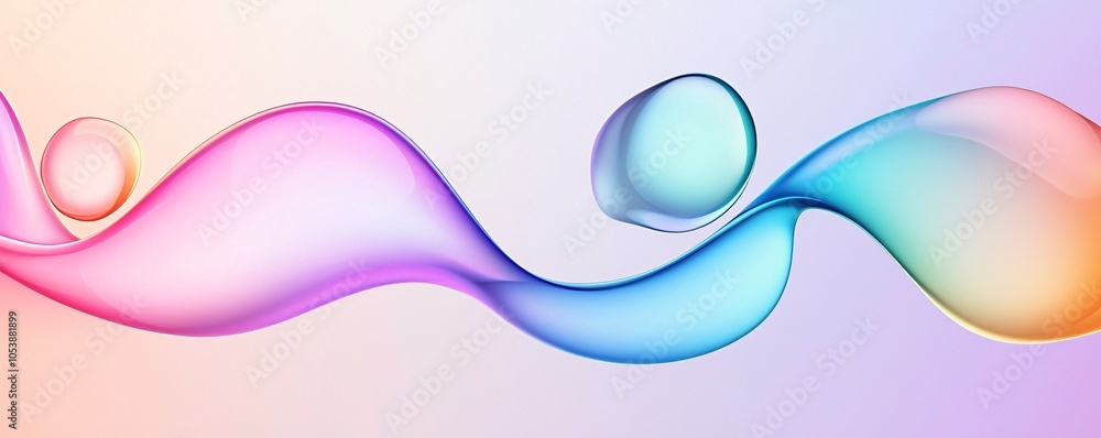 Poster enchanting fluid glassy texture with iridescent glow - soft pastel tones and dynamic movement for ab