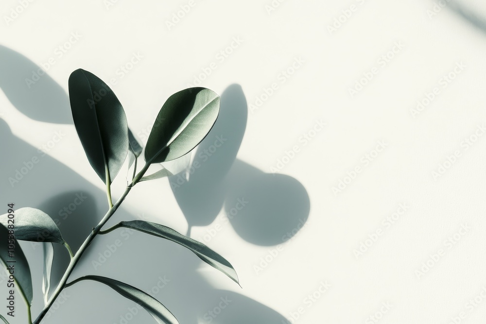 Poster background with natural leaf shadows over a white wall. shadow overlay effect on a tree branch and p