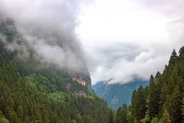 Sumela Monastery and Altindere Vallet National Park view in a foggy day