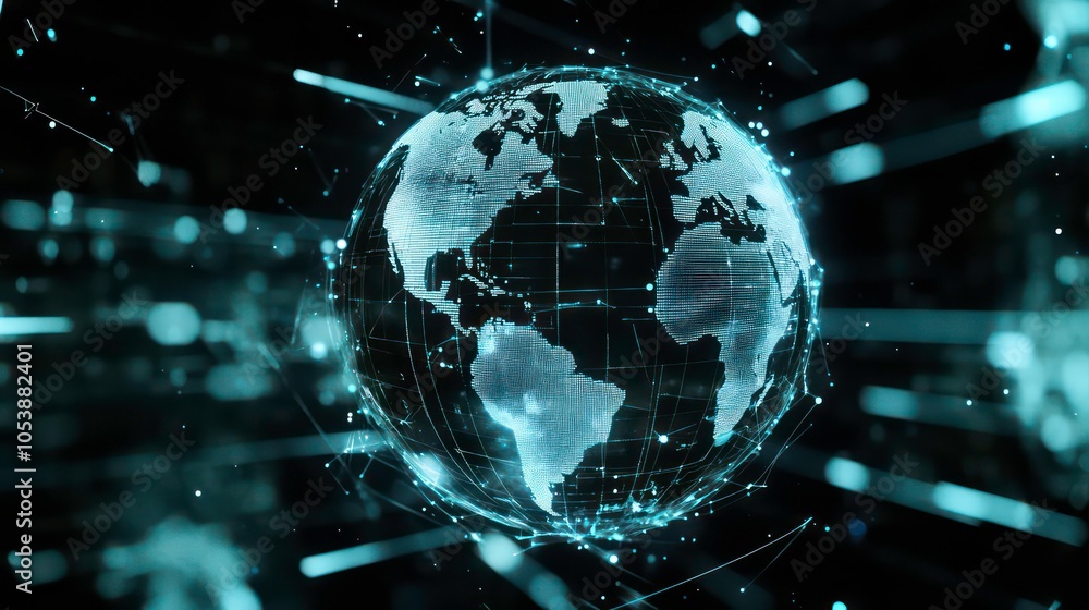 Aufkleber A digital representation of Earth with a network of lines and points, symbolizing connectivity.