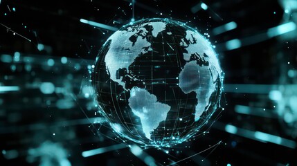 Obraz premium A digital representation of Earth with a network of lines and points, symbolizing connectivity.