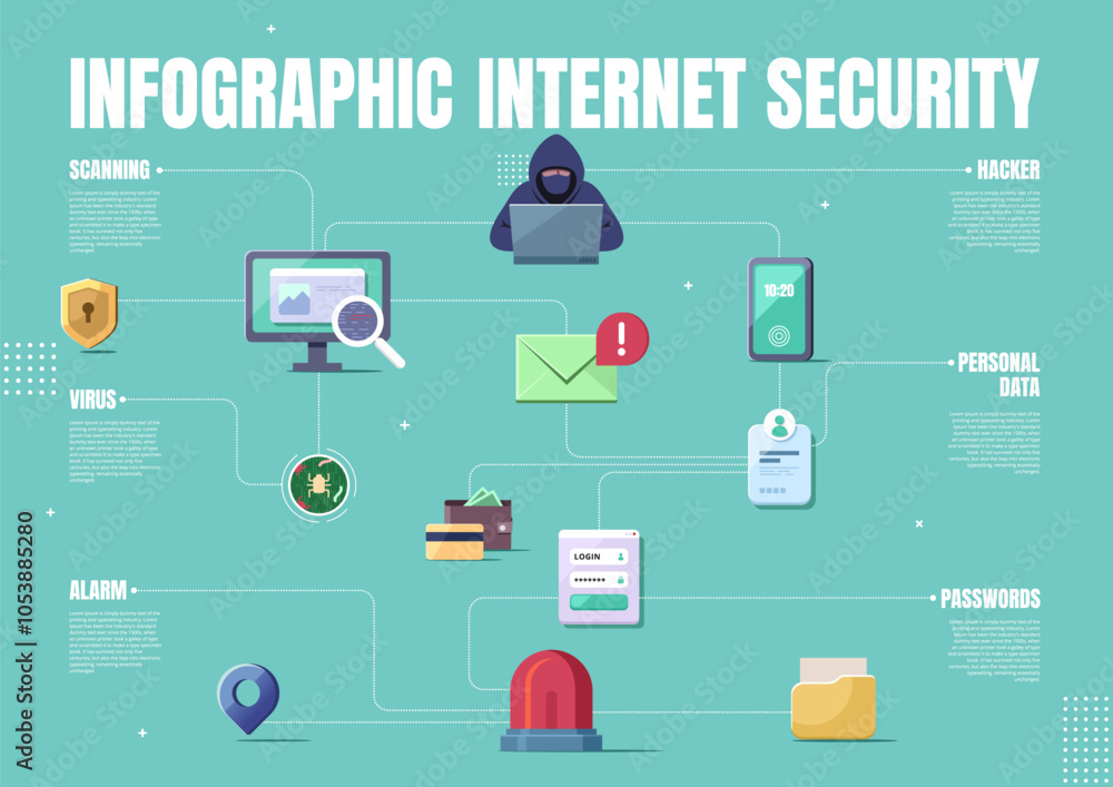 Poster hacker concept vector icon set
