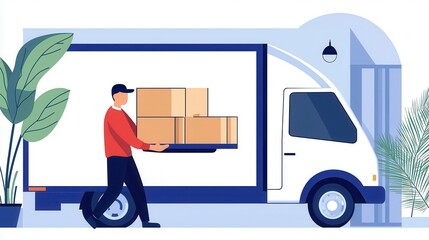 Employee loading boxes into a truck, lastmile delivery preparation, busy day