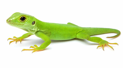Fototapeta premium Green Lizard with White Background, reptile, animal, wildlife, nature, isolated