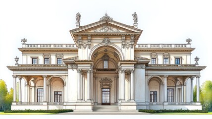 Obraz premium Grand architectural design of a classical mansion.