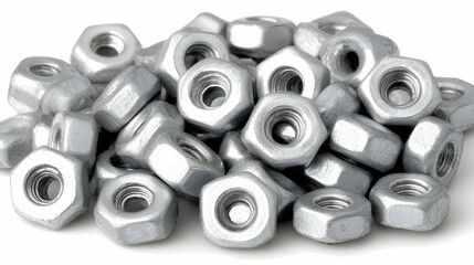 Pile of Hex Nuts, hardware, fastener, metal, steel, silver