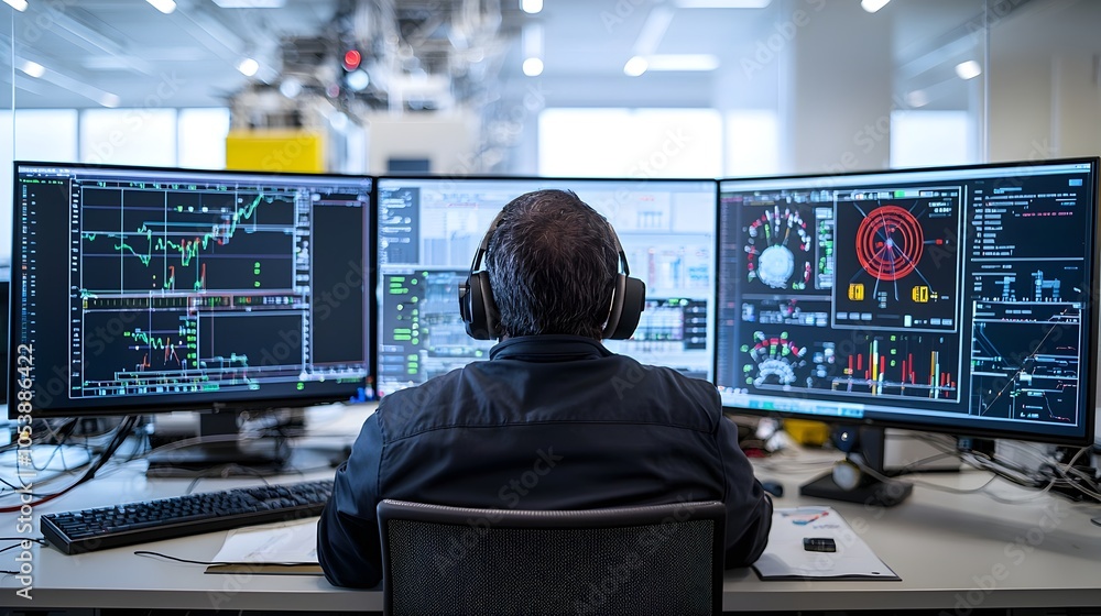 Aufkleber Worker Monitoring Fuel Processing in High Tech Control Room Ensuring System Performance and Efficiency