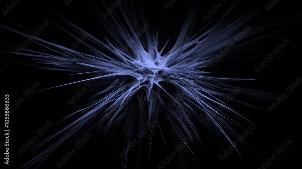 Poster simulation particle effect of blue energy plasma spreading around the center.
