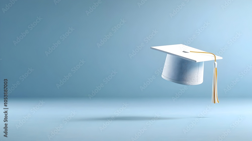 Leinwandbilder graduation cap floating freely in vast open sky with ample empty space symbolizing academic achievem