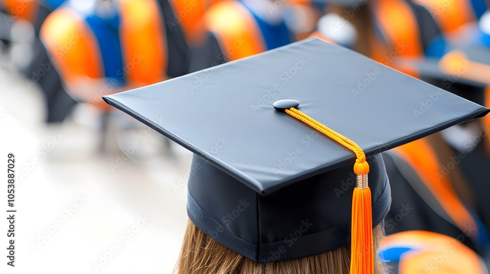 Leinwandbilder close up view of a tilted graduation cap or mortarboard against a minimalist clean background with e