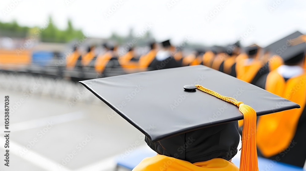 Poster Tilted graduation cap against a minimalist background symbolizing the culmination of academic pursuits and the exciting new opportunities that lie ahead for the graduate