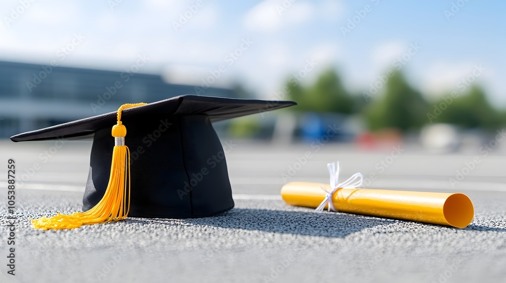 Poster detailed shot of a graduation cap with ample empty space on the right side ideal for adding copy tex