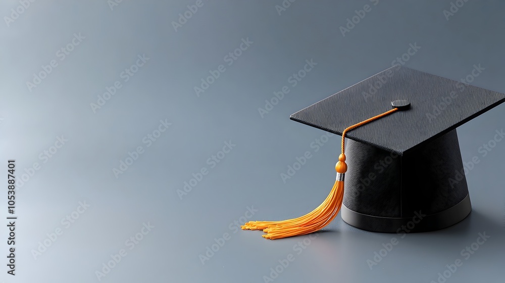 Fototapete graduation cap with swaying tassel floating against a plain white background providing ample copy sp