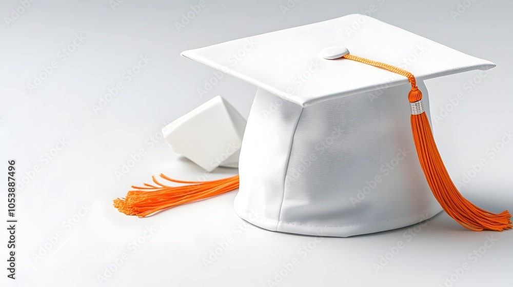 Leinwandbilder Graduation Cap with Swaying Tassel Floating Against Empty Background for Customizable Design Elements and Copyspace