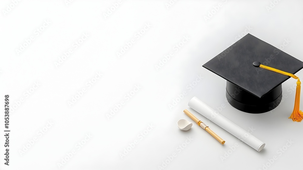 Fototapete minimalist and stylized graphic of a graduation cap design with ample blank space on the left side f