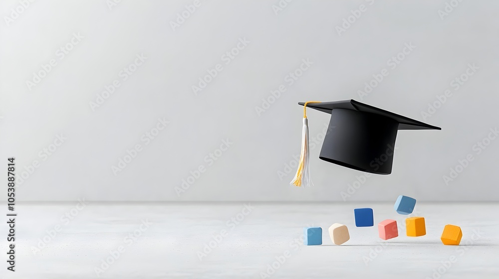 Fototapete minimalist and clean graduation cap design with abundant negative space on the left side representin