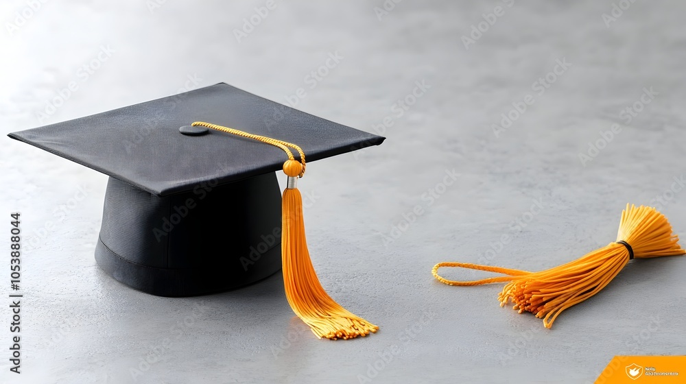 Fototapete Graduation cap and tassel against a plain background with empty space on the right side for adding text or design elements  Symbolizing academic achievement successful completion of studies