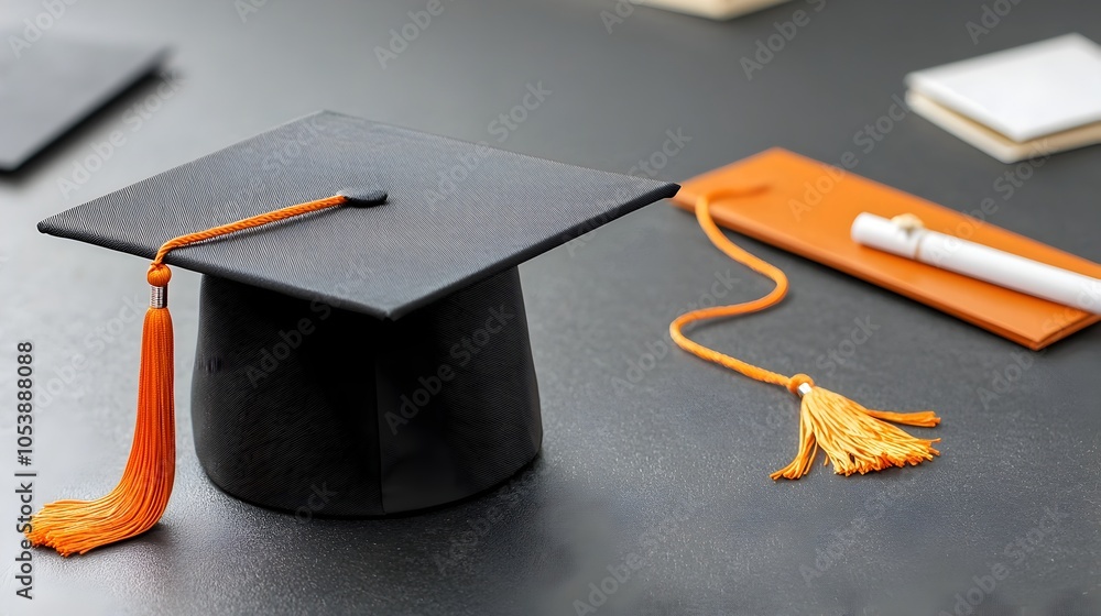 Fototapete graduation cap and tassel symbolizing the completion of an educational journey with empty space on t