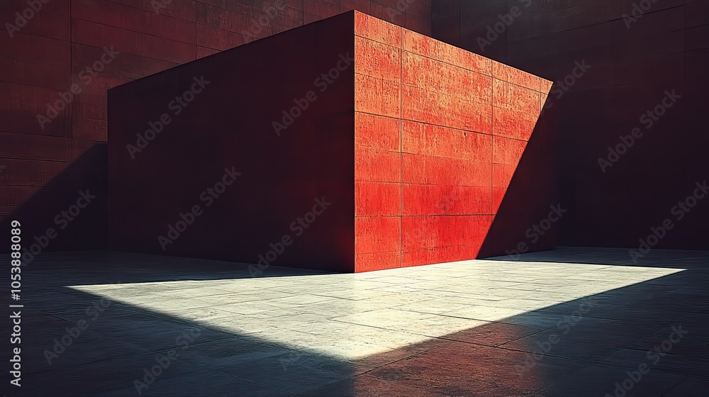 Poster a red box with a white shadow on the floor. a red box with a white shadow on the floor.