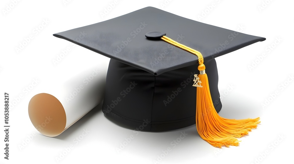 Fototapete minimalist graduation cap imagery with a slight shadow and empty space on the left side symbolizing 