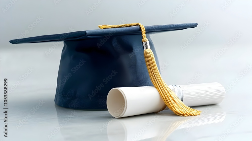 Leinwandbilder highly detailed glossy graduation cap with a flowing tassel in the center set against a clean empty 