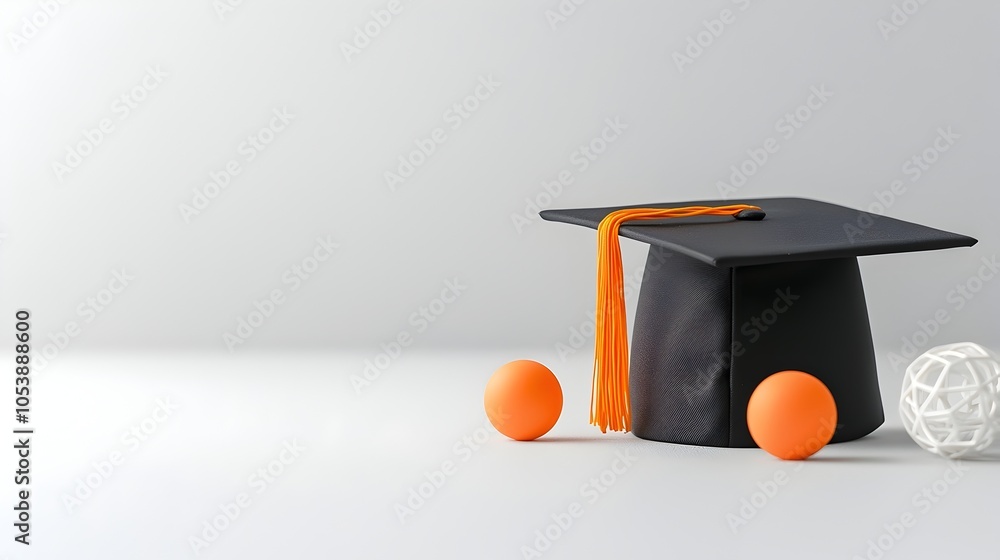 Fototapete graduation cap in motion with empty space on the right side symbolizing the of academic achievement 