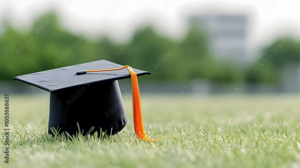 Poster Floating Graduation Cap Soaring in the Air with Empty Space on the Right Side Symbolizing Academic Achievement and New Beginnings