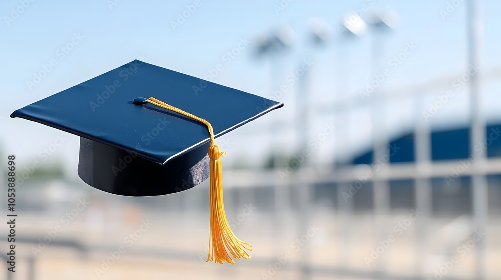 Fototapete a graduation cap soaring through the air with an empty minimalist background symbolizing the academi