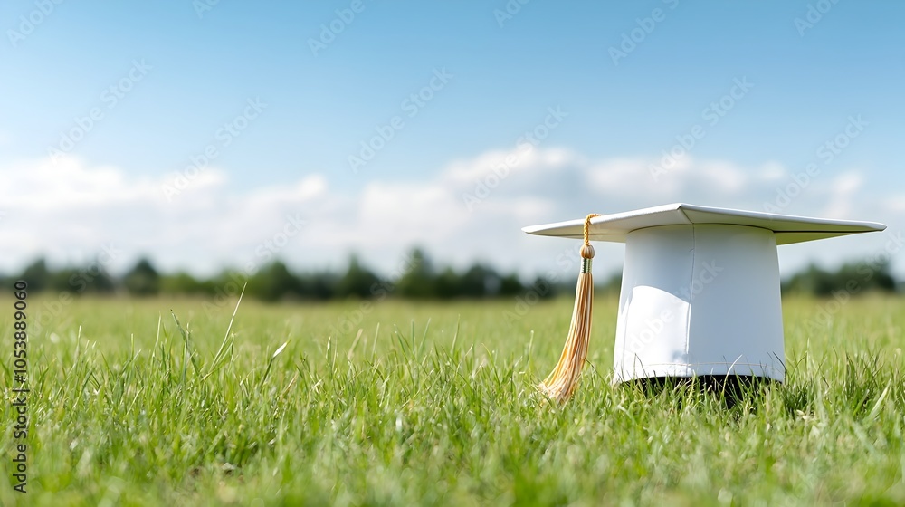 Poster graduation cap drifting in the wind against an empty serene sky symbolizing academic achievement fut