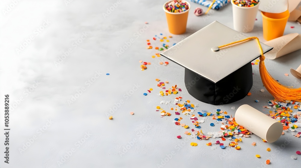 Aufkleber joyous graduation cap adorned with vibrant confetti symbolizing the successful completion of an acad