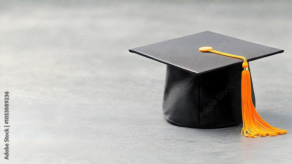 Fototapete minimalist image of a tilted academic graduation cap with an empty space in the center placed on a p