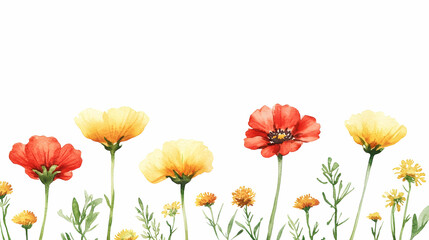 Fototapeta premium Watercolor Wildflowers Border, floral, frame, art, painting, illustration