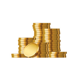Gold coins stack. Pile of money. Finance, investment and savings concept. Game elements. Pile of gold money. Treasure pile.