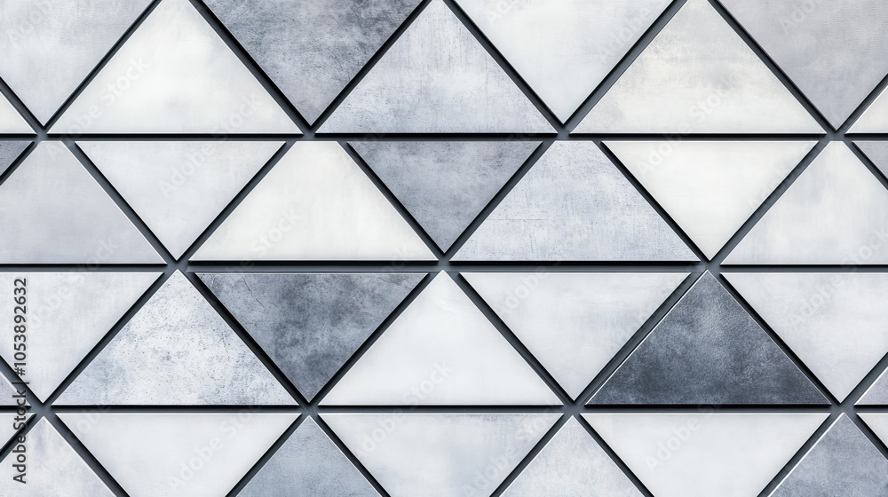 Poster 3d rendering of polished tiles arranged to create a 3d wall. a concrete, futuristic background is cr