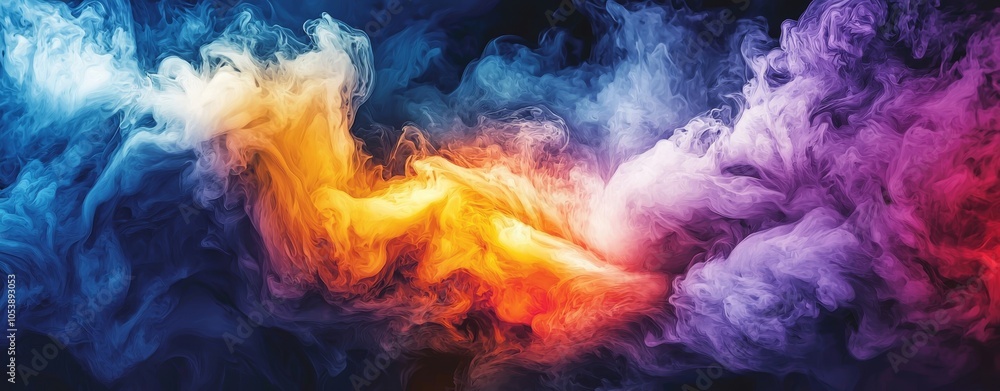 Poster the colors of waves are displayed in the darkness of an abstract background
