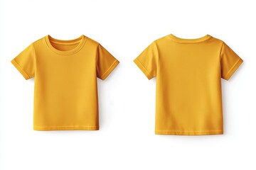 Naklejka premium Front and back view of yellow children's shirt on white background