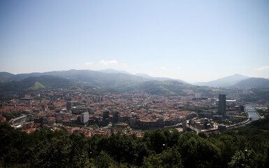 Fototapeta premium panorama of Bilbao, spain with blue sky, from mount artxanda