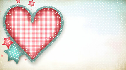 Obraz premium Gingham Heart with Stars, love, valentine, romantic, cute, vintage
