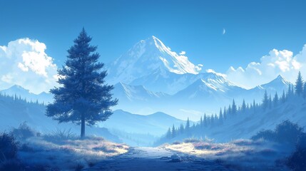 Obraz premium winter landscape in the mountains and tree