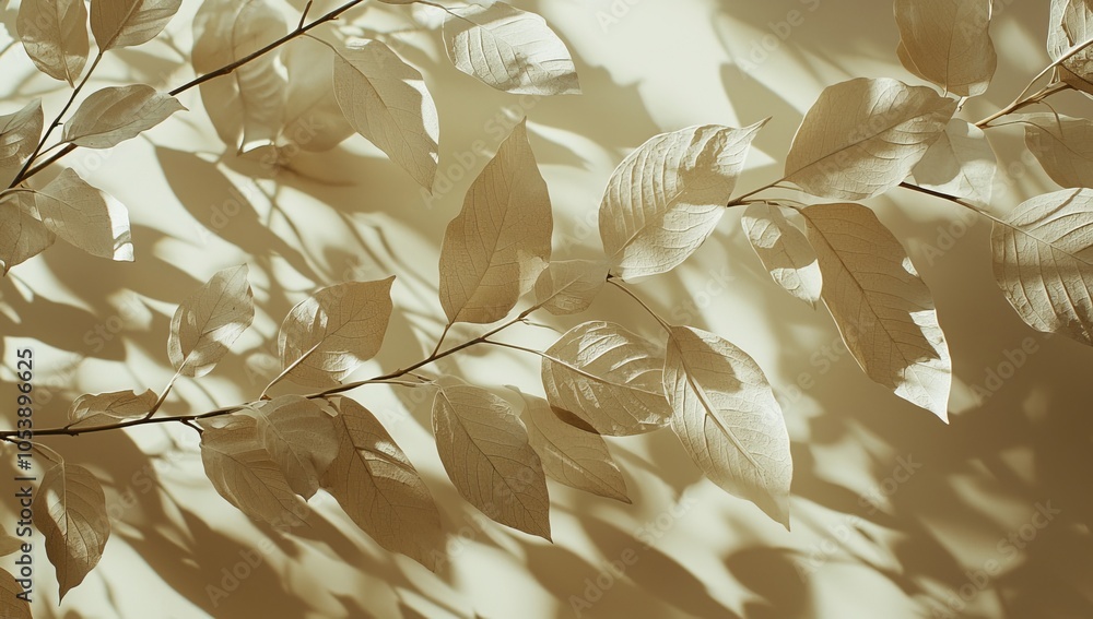 Poster minimalist abstract light beige background with intricate shadows from the window and vegetation on 