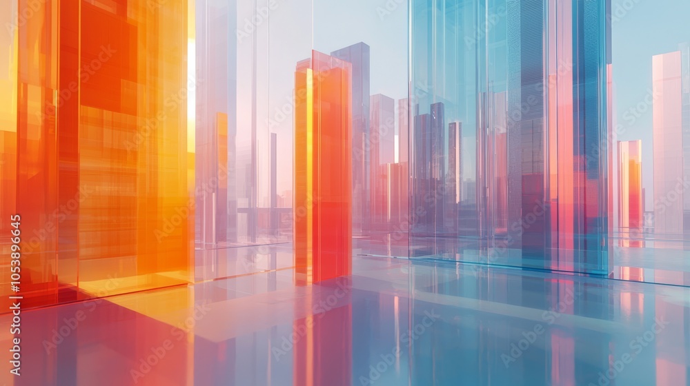 Poster the image consists of multiple exposures of modern abstract glass architectural forms.