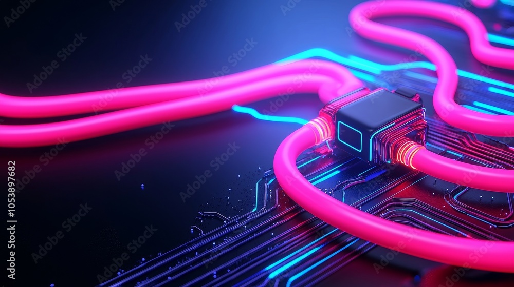 Poster an abstract background with lines representing network, big data, a data center, servers, the intern