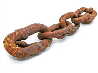 Obraz premium White background with an old rusty chain padlocked with a keyed padlock